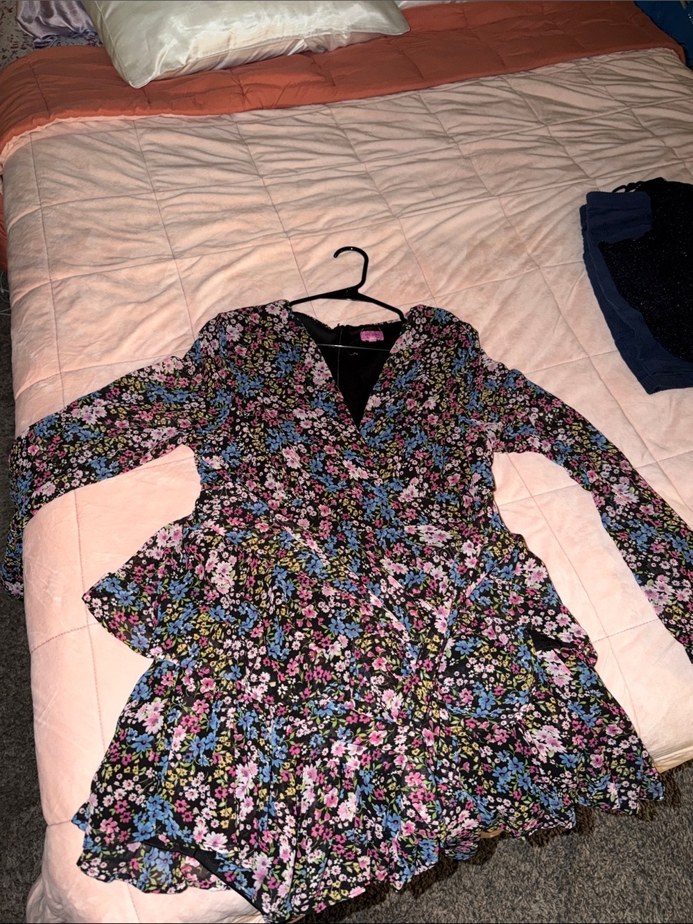 Floral Ruffle Wrap Dress romper - Black Floral